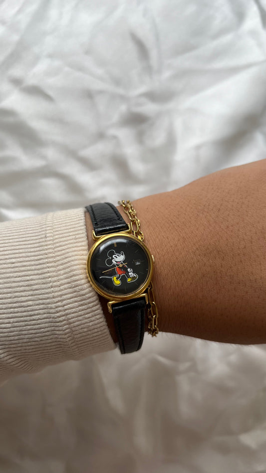 Mickey Black Leather Watch