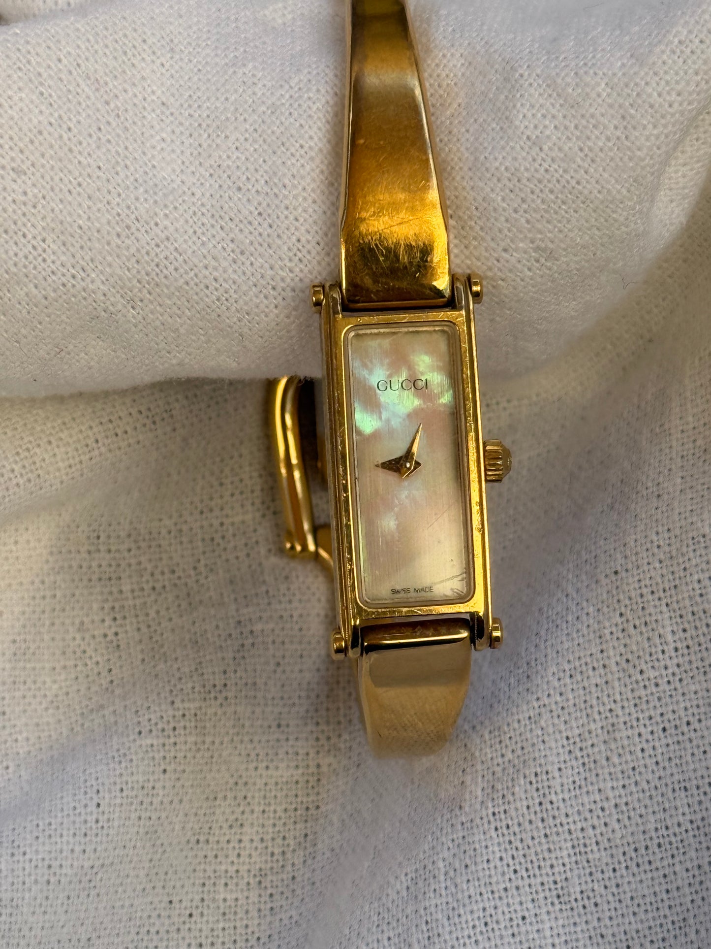 6.5” Gold Mother of Pearl Gucci Watch